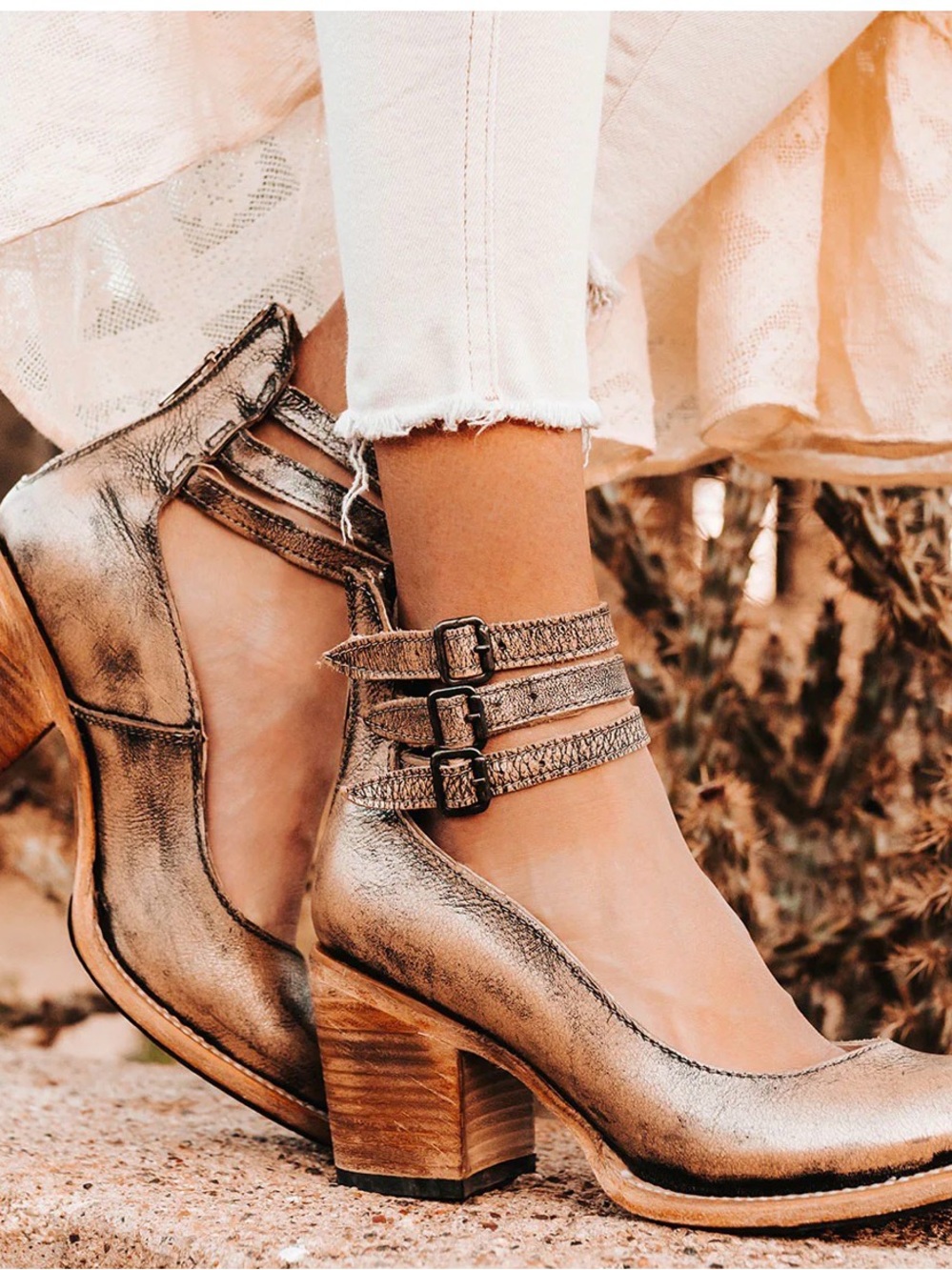 Freebird Randi Leather Ankle-Strap Heels in Pewter Size 8